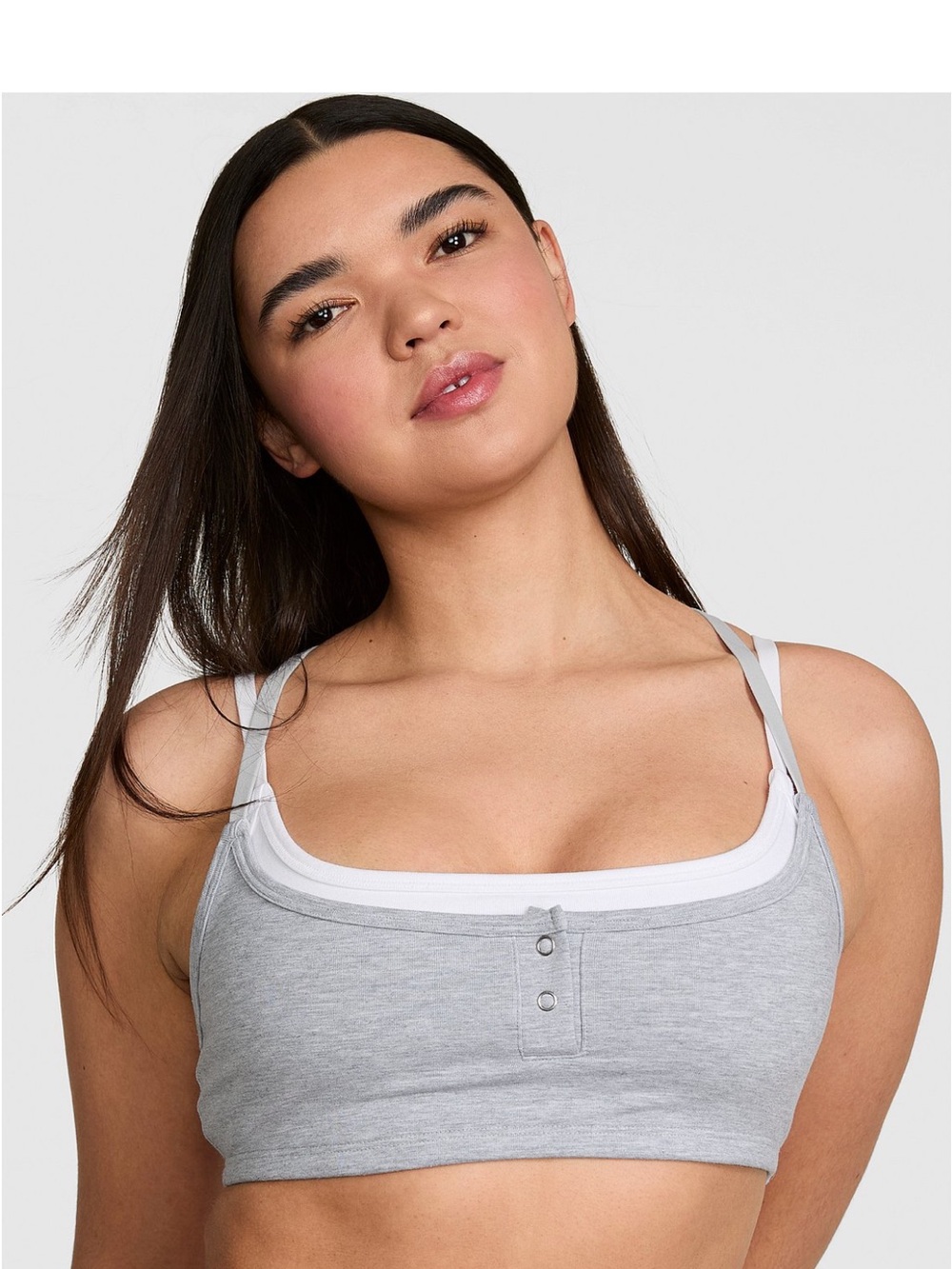 PINK Victoria's Secret Gray Cotton Layered Bralette with White Trim
